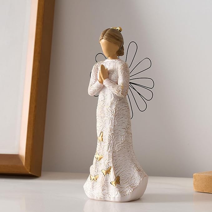 NAN ZAI NAN FANG Sympathy Angel Figurines for Loss of Loved Ones Angel Statues Home Decor Serenity Prayer Gifts for Women Resin Sculpted Hand-Painted Figure Bereavement Gift Praying Hands Statue