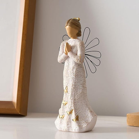 NAN ZAI NAN FANG Sympathy Angel Figurines for Loss of Loved Ones Angel Statues Home Decor Serenity Prayer Gifts for Women Resin Sculpted Hand-Painted Figure Bereavement Gift Praying Hands Statue