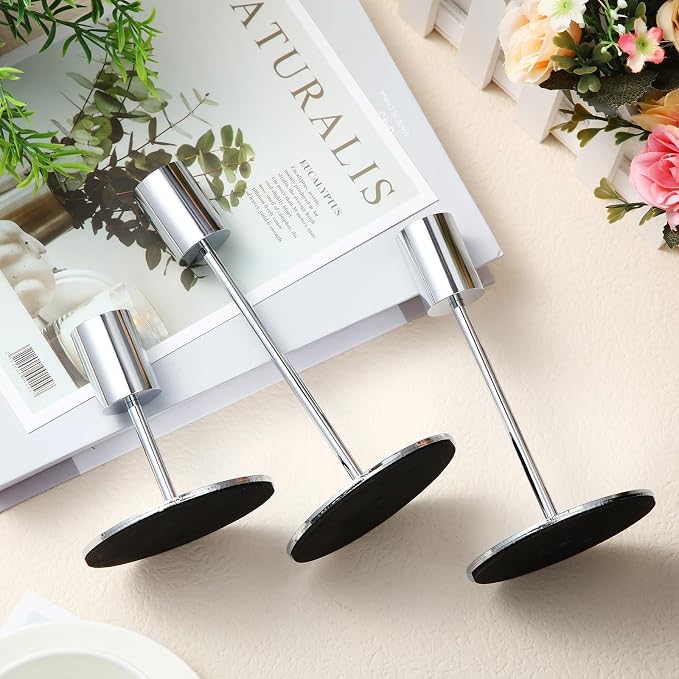 Sieral Candle Holders Bulk Taper Candlesticks Holders Set Modern Decorative Metal Candelabras for Wedding Anniversary Home Dinning Table Centerpiece Xmas Party Decor(Silver,24 Pcs)