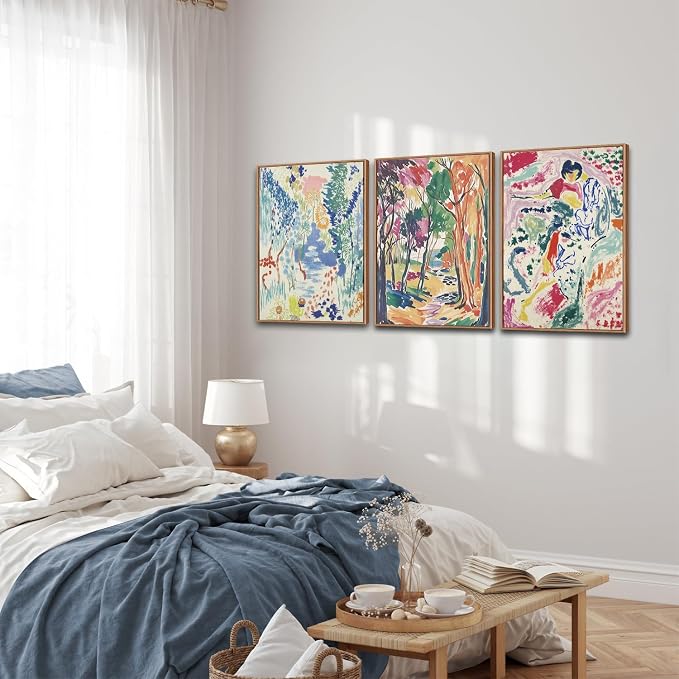 CHDITB Matisse Gallery Framed Canvas Wall Art Set, Large Museum Exhibition Wall Decor, Abstract Matisse Garden Wall Painting, Modern Aesthetics Forest Art Prints For Living Room Bedroom Office 16"X24"