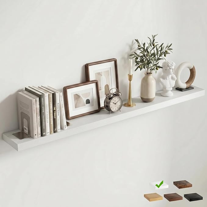 72 Inch Floating Shelves for Wall, 8"D Wood Storage Shelves, White Finish | Engineered Wood, Invisible Bracket, Large Storage, Easy Install, Hold Up to 99lbs, Living Room, Bathroom, Bedroom, Kitchen