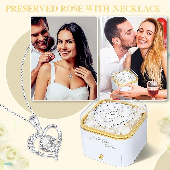 Beferr Birthday Gifts for Women Preserved Real Rose with Necklace Eternal Roses Forever Flowers for Delivery Anniversary Mothers Gifts for Mom Her Grandma Wife Sister from Daughter Son