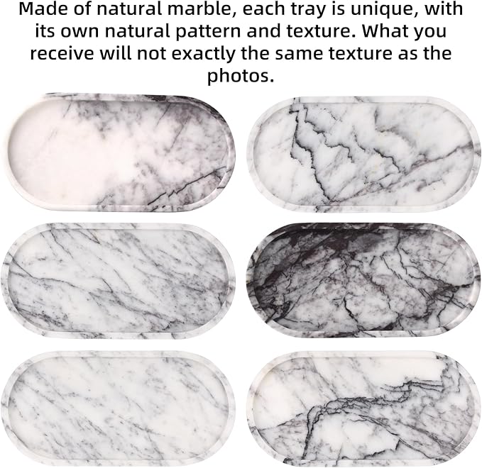 Oval Marble Bathroom Vanity Tray, Natural Luxury Marble Home Kitchen Bathroom Table Tray, Stone Decorative Countertop Tray for Coffee Perfume Jewelry (Lilac, 12" x 6" x 0.8")