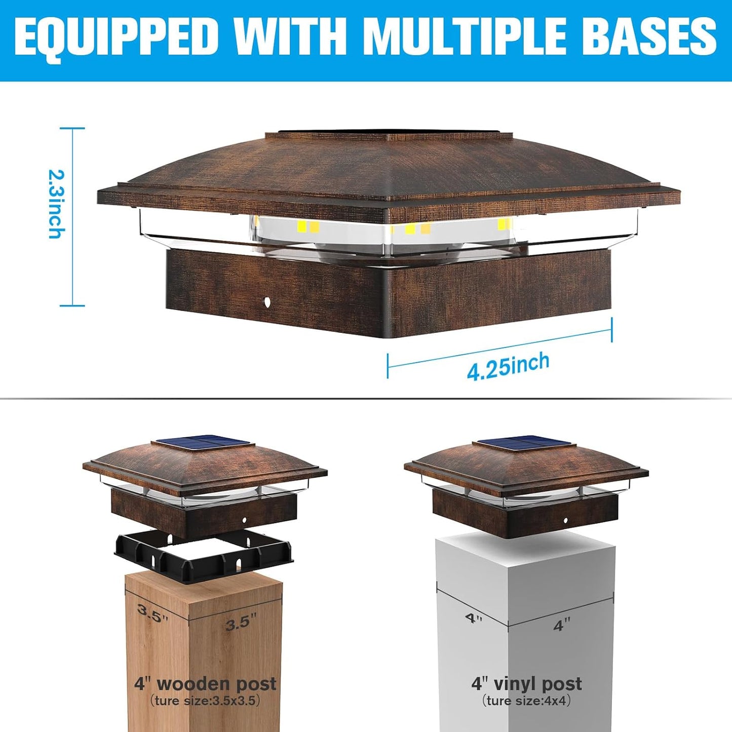 VOLISUN Solar Post Cap Light Outdoor 12pack,Solar Deck Fence - Post Lights Waterproof for 4x4 Wooden/4x4 Vinyl, with Warm White/Cool White for Garden/Patio/Porch