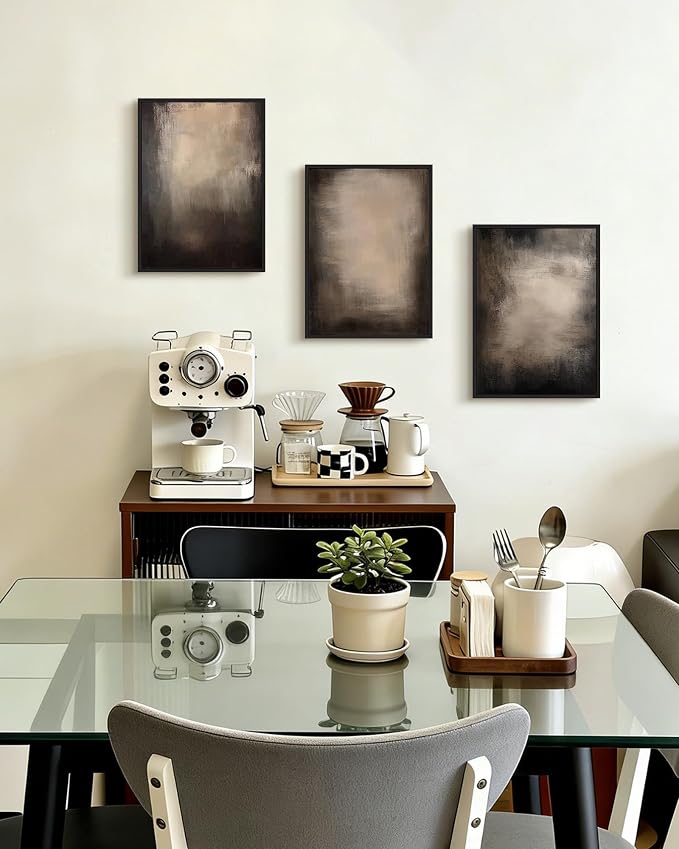 PHOPAGO Abstract Framed Wall Art Earthy in Deep Brown and Beige Tones Modern Art Decorative Keep Clam Bedroom Hallway Home Decor - 12x16in Black Framed