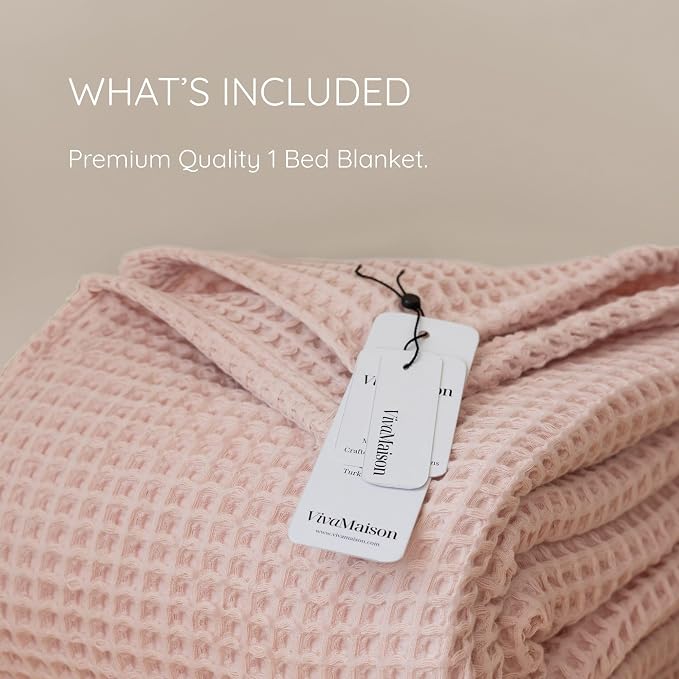 Premium Waffle Throw Blanket Twin Size Pink - Premium Quality, 100% Turkish Cotton, Light and Airy Waffle All-Season Quilt - Luxury Decorative Bedspread (Pink Powder, Twin 63" x 91" Inch)