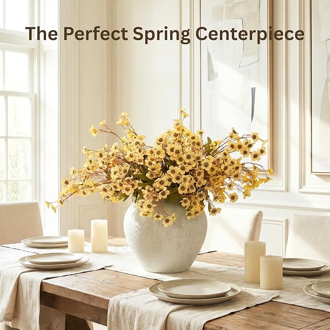 24pcs Faux Yellow Spring flowers With Stems, 23" Realistic Wildflowers Artificial Long Floral for Home Office Decor, Spring Table Centerpiece, Yellow Flowers Arrangements, Modern Farmhouse Decor