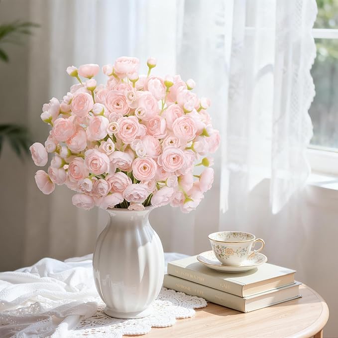 Alupssuc 30Pcs Ranunculus Artificial Flowers Faux Silk Mini Ranunculus, Spring Flowers Artificial Indoor for DIY Bouquets, Bulk Fake Wedding Filler Flowers for Bride Shower Decorations, Shabby Blush