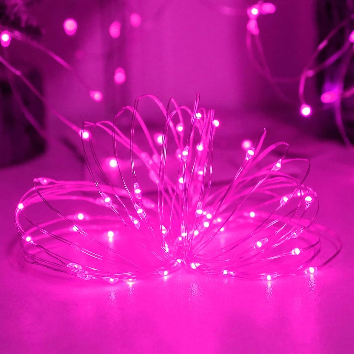 YAOZHOU Valentines Day Pink Decorations Fairy String Lights, Battery Operated with Timer, 2 Pack 33FT 100 Led Mini Battery Powered Lights, Mason Jar Waterproof Firefly Christmas Lights DIY Party