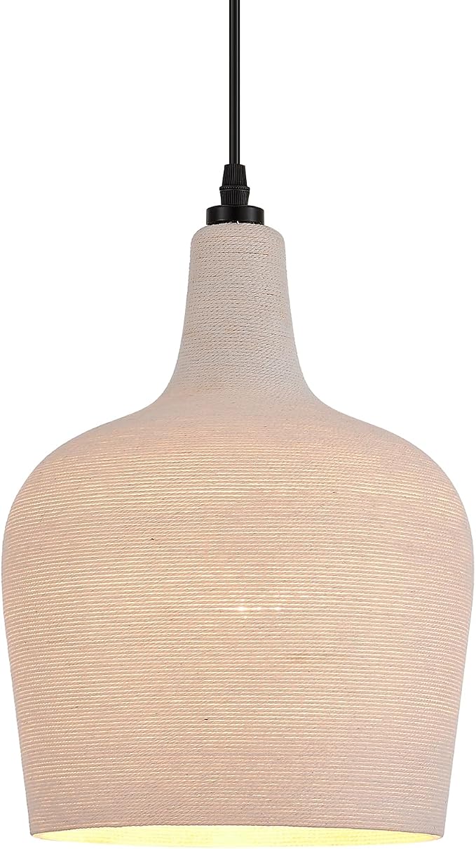 Large Hammered Glass Rattan Pendant Light Boho 1 Light Single Dome Pendant Lighting Fixtures for Kitchen Island Dining Room Hallway, Dia 9 Inch, UL Listed