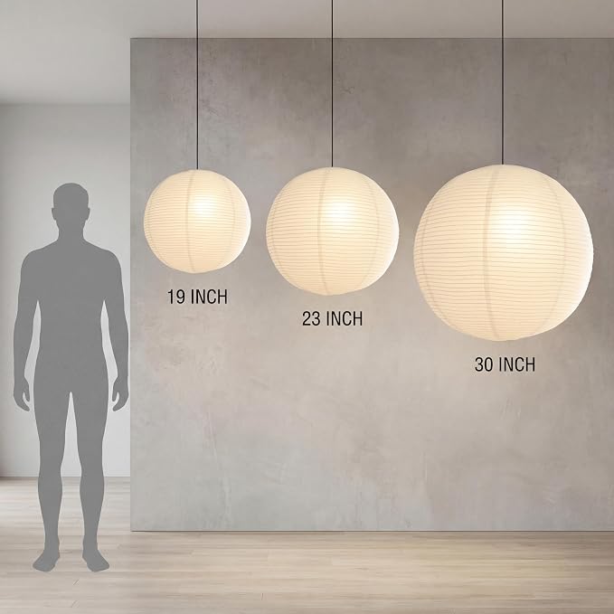 Nogy Japanese Style Paper Lantern Lamp Pendant Light - Off White Rice Hanging Paper Lamp Shade with Cord, Plug in, 15ft, 23.5 in
