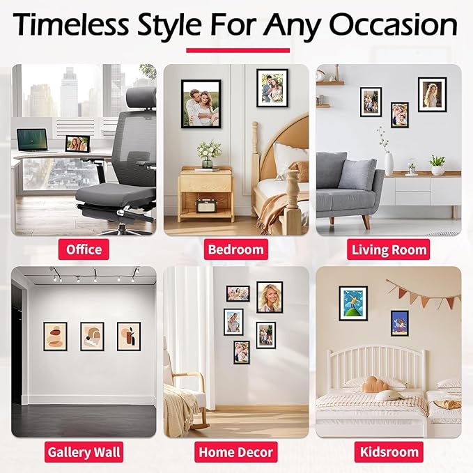 4x6 Picture Frame Set 8 Pack, 4 by 6 Black Photo Frame for Wall or Tabletop Display, Lightweight Poster Frame with Plexiglass, Horizontal or Vertical for Graduation Office Wall Home Decor