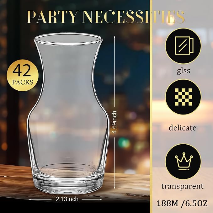 Remagr 42 Pack Single Serving Wine Carafe Glass Small Mini Carafe Individual Wine Refill Decanter for Dinner Parties Tastings Bars Restaurants (6.5 oz)