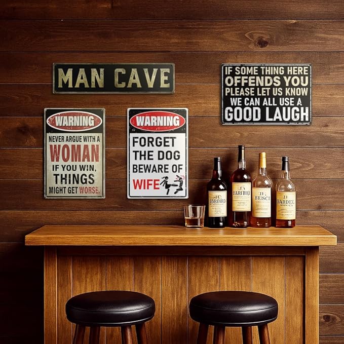 Vintage Man Cave Decor Signs – 'Never Argue With a Woman' | 12x8″ Funny Metal Sign for Man Cave, Garage, or Workshop Wall Decor – Man Cave Accessories & Gifts for Men, 2455