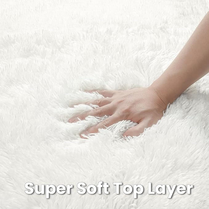 White Round Fluffy Rug 6ft,Soft Bedroom Circle Rugs Mats for Kids Girls Nursery Room,Washable Plush Shaggy Indoor Non Slip Rug for Bedside Living Room Bedroom Circular Carpet,Home Decor Aesthetic