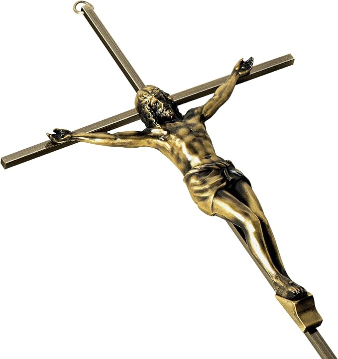 KUXBET Catholic Crucifix Wall Cross, 16 inch Metal Jesus Christ Cross, Handmade Hanging Wall Décor for Home, Religious Devout Give Faith Gift (16.0inch, Vintage)