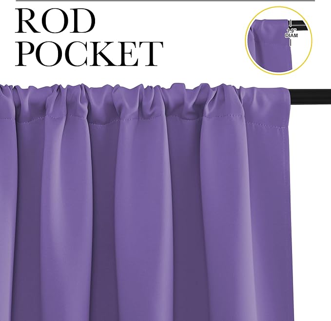 NICETOWN Blackout Curtains for Bedroom, Blackout Curtain Panels, Lilac Purple, 1 Pair, 62 by 63-inch, Window Treatment Energy Saving Thermal Insulated Solid Rod Pocket Blackout Drapes/Draperies