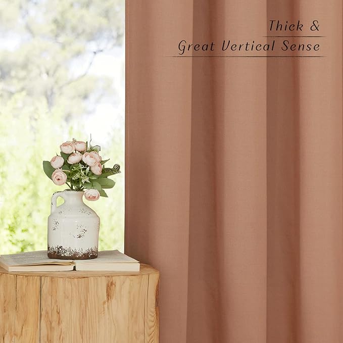 NICETOWN Linen 36 inch Curtains for Kitchen Window, Grommet Thick Flax Linen Terracotta Small Window Treatments Privacy Assured with Light Filtering for Cafe/Kids Room, W42 x L36, 2 Panels