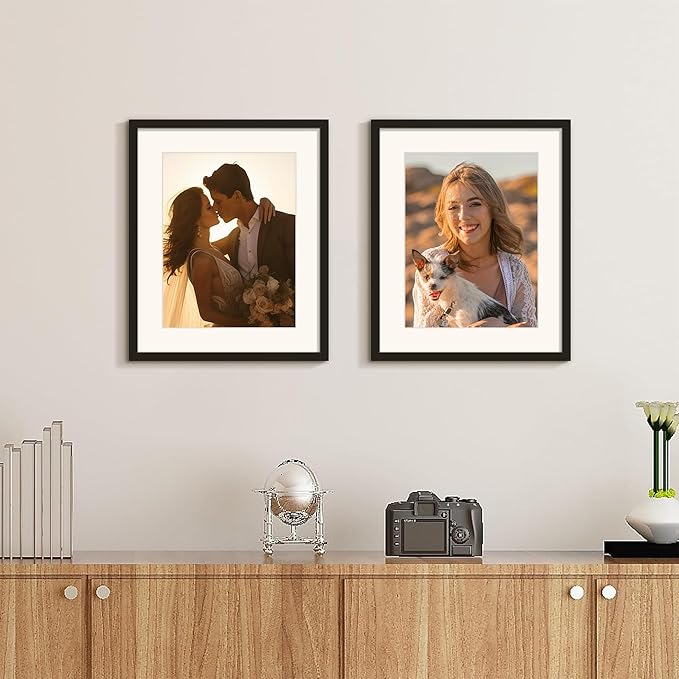 Picrit 13x16 Picture Frame Set of 12, Display 10 x 13 with Mat or 13 x 16 without Mat, Photo Frames for Wall Mounting Display, Black