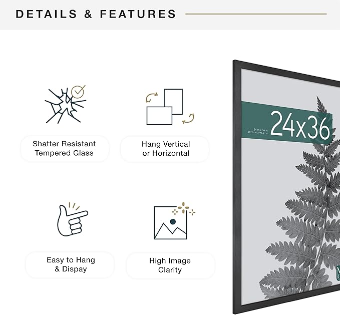MCS Studio Gallery Movie Poster Frame 24x36 Black Woodgrain Engineered Wood, Vertical & Horizontal Wall Hanging Large Picture Frame for Photos, Artwork & Custom Posters (2-Pack)