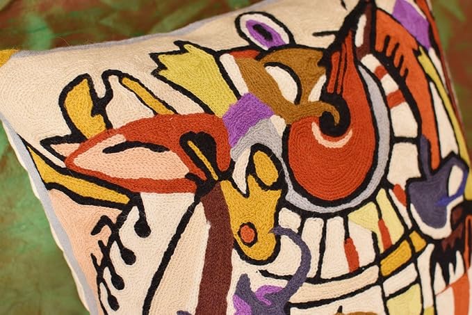 Abstract Pillows by Alfred Gockel | Modern Pillow for Couch | Django Musical Pillows | Mid Century Modern Throw Pillows | Modern Chair Cushion | Hand Embroidered Wool | Size -18x18