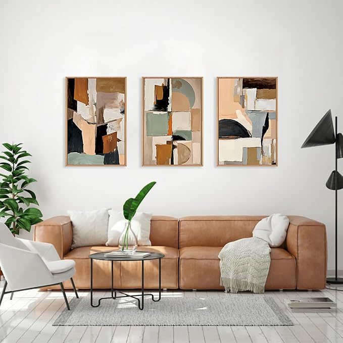 LHIUEM Large Abstract Color Block Framed Canvas Wall Art Set,Colorful Brush Stroke Shapes Wall Decor,Watercolor Pastel Minimalist Artwork for Living Room,Bedroom,Dining Room,Office -24"x36"x3