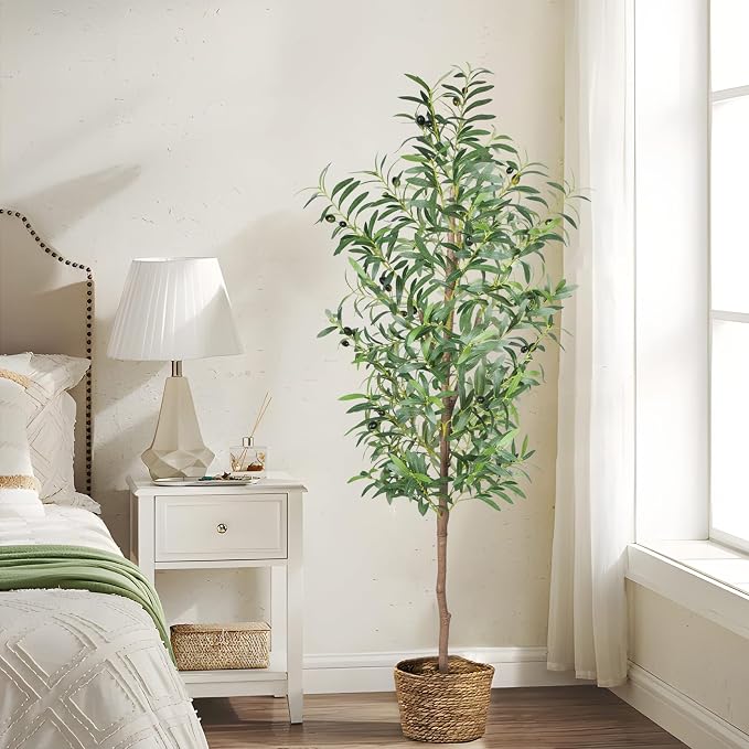 Fake Olive Tree, 5FT 2Pack, 60in Tall Silk Plant | 536 Realistic Leaves, 20 Fruits, With Trunk, Modern Office Home Decor Indoor