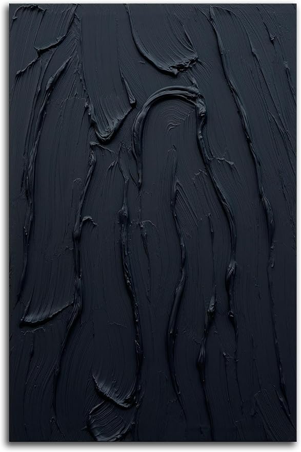 zoinart Hand Painted Pure Black Wall Art Minimalist Oil Painting 24x36 Inches Vertical Thick Textured Wall Art Home Office Decoration