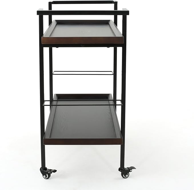 Christopher Knight Home Gerard Industrial Wooden Bar Cart, Dark Walnut Finish / Black