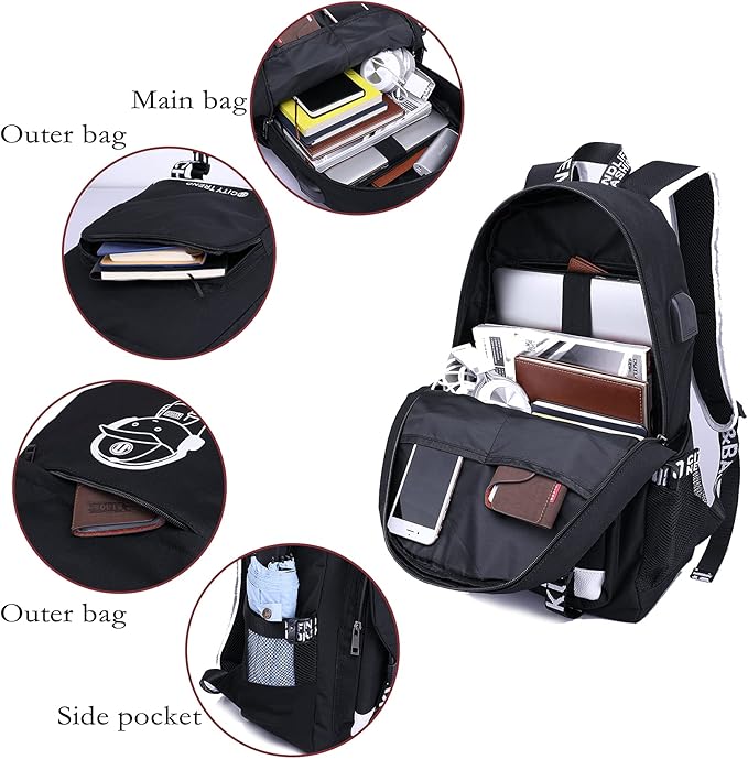 Asge Large Teens School Backpacks Waterproof Nylon Football Printing for 8-15 Years Boys & Girls