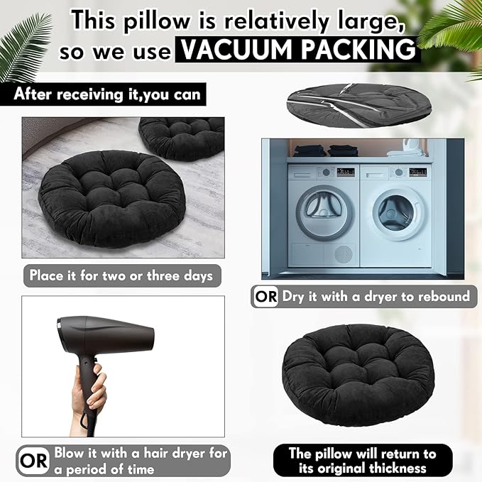 Jerify 4 Pcs Floor Pillow Cushions Large Round Square Large Meditation Floor Pillow for Classroom Adult Meditation Picnic Party Seating Learning Daycare School (Round,Black)