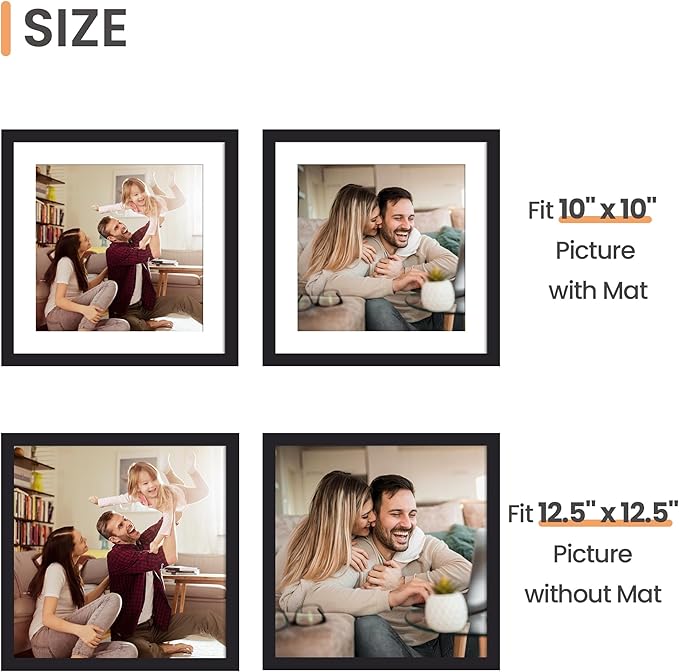upsimples Vinyl Record Frame, Display Pictures 10x10 with Mat or 12.5 x 12.5 Without, Wall Hanging Album Cover Frames, Black, 1 Pack