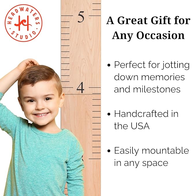 Headwaters Studio Wooden Growth Chart – Kids Height Chart, Wall Measurement for Kids, Height Chart for Wall, Growth Ruler for Children – Our Growing Family, Natural (6.7" to 6.5")