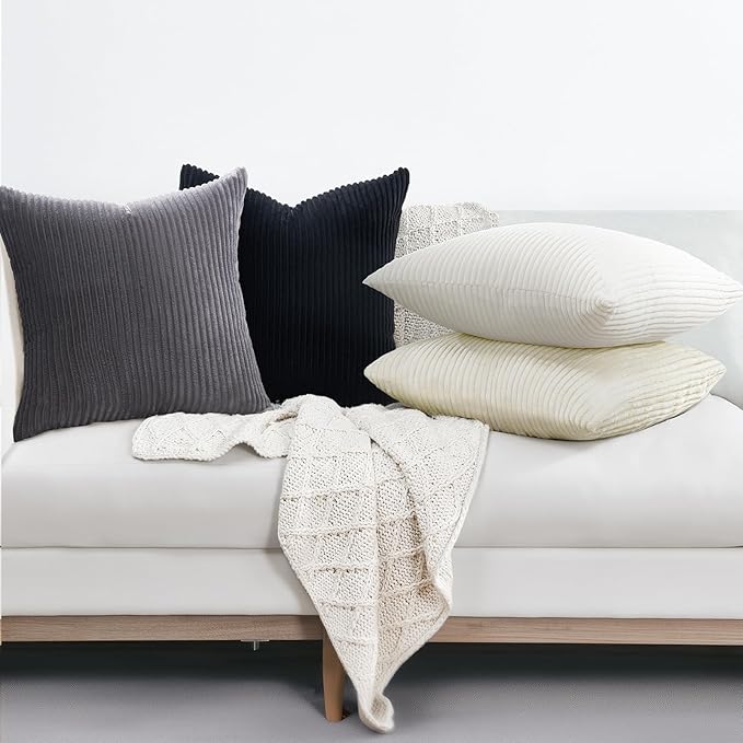 Topfinel Decorative Throw Pillow Covers Cushion Cases,Set of 4 Soft Velvet Modern Double-Sided Designs,Mix and Match for Boho Farmhouse Fall Home Decor(18x18 inch, White/Black)