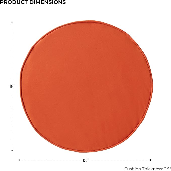Set of 2 Outdoor 18 inch Round Patio Dining Chair Pads – Comfortable Fiber-Filled Seat Cushions with Ties, Reversible Polyester Fabric, Rust