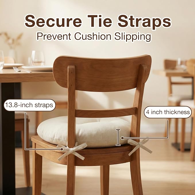 Beige Bistro Chair Cushions Set of 2, 15" Round Seat Chair Pads with Ties for Dining Room Patio