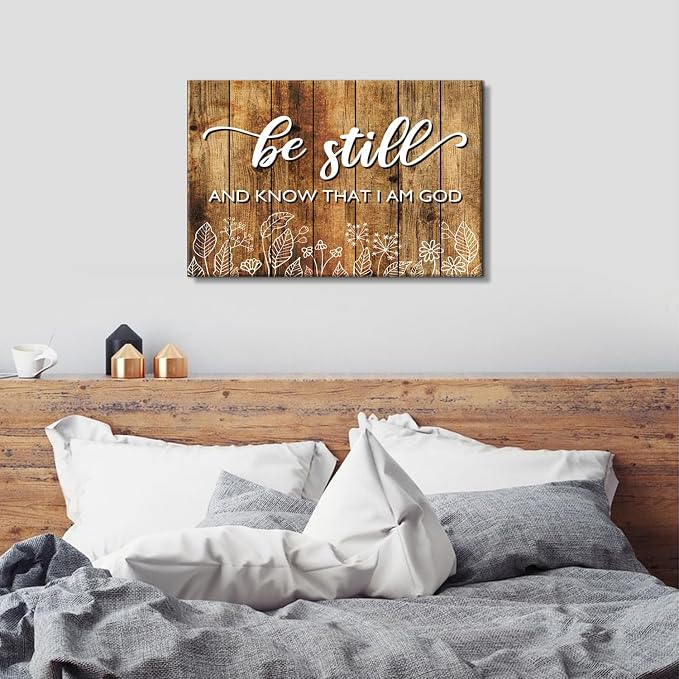 Christian Signs Wall Art Bible Verse Psalm 46:10 - Be Still and Know That I Am God Picture Wall Decor Farmhouse Religious Prints Canvas Artwork Christian Painting Office Modern Home Decorations 20x30"