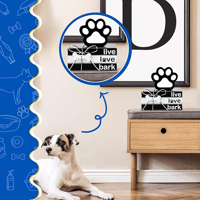 Pinkunn 4 Pieces Wooden Decor Dog Lovers Gifts, Paw Tiered Tray Decor for Table Mini Wood Book Stacks Centerpiece Block Signs for Party Home Room Kitchen Dining Table Shelf Decoration