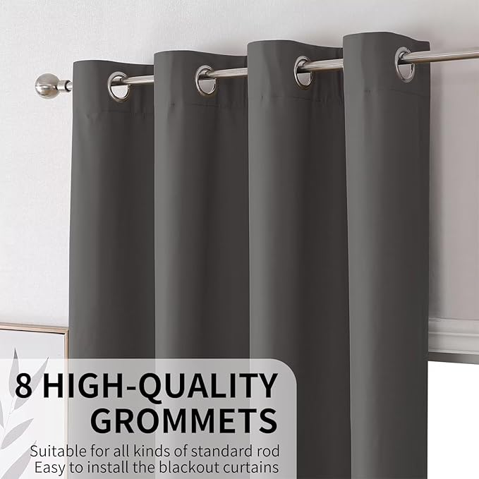 Joydeco Dark Grey Blackout Curtains 120 Inches Long, Extra Long Grey Curtains for Living Room Bedroom, Total Room Darkening Thermal Insulated Solid Drapes for Windows with Grommets