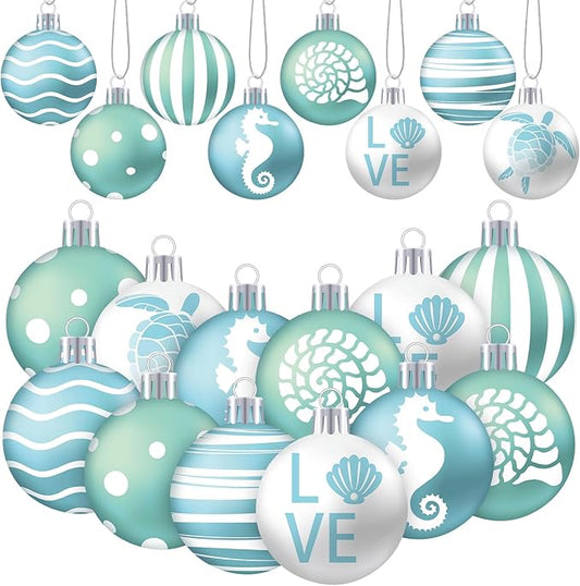 HyDren 40 Pcs Summer Ornaments for Tree 1.2 Inch Mini Beach Ocean Hanging Tree Decorations Seashells Seahorses Turtles Ornaments Balls for Holiday Party Favor Home Decorative Tropical Supplies
