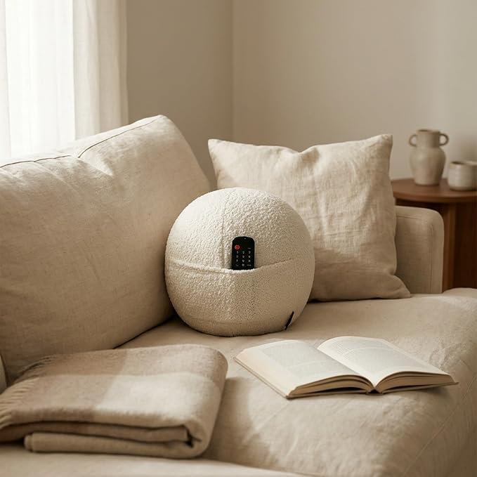 Orb Bouclé Sphere Pillow, 12 Inch Ergonomic Back & Arm Support, 600 GSM Textured Décor Throw Pillow with Hidden Pocket, White