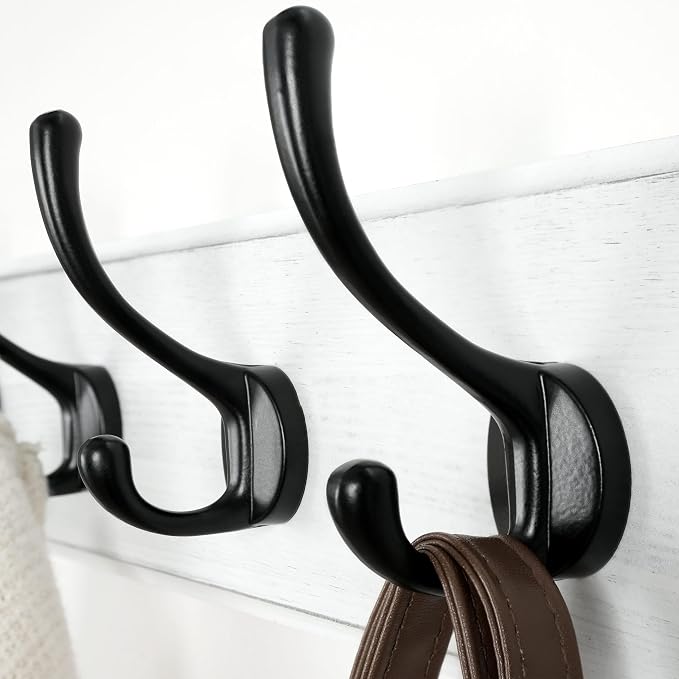 Dseap Wall Mounted Coat Rack: 38-1/4" Long, Patented, Heavy-Duty, 10-Double-Hooks Wooden Hanger Rail for Winter Coats, Hat, Jacket, Clothing - White & Black, Pack of 2