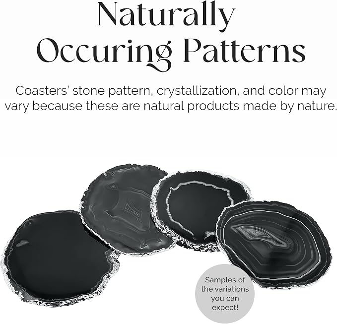 Nature's Decorations Blue Agate Stone Coasters - Set of 4, Polished Geode Drink Mats for Dining & Coffee Table & Kitchen Geode Decor Non-Toxic 3.5-4" Diameter