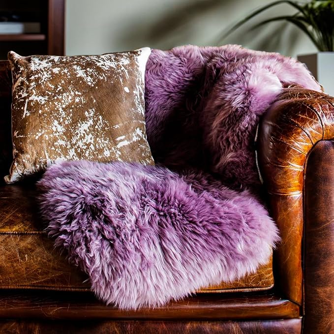 Fluffy Genuine Sheepskin Rug, Fuzzy Shaggy Fur Area Rug for Bedroom Living Room Soft Fur Wool Pray Pup Cushion Mat Carpet, Chair Sofa Seat Cover(Pansy Purple, Single Pelt/2FT*3FT)