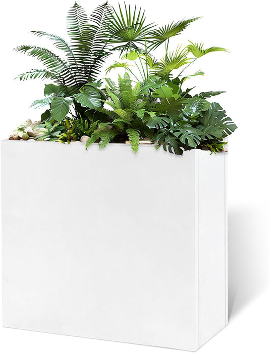 Galvanized Steel Metallic Heavy Planter for Outdoor Plants 24"x10"x24" Metal Planters Spliced Flower Planter with Partitions for Outside,Indoor,Garden (White, 24 * 10 * 24)