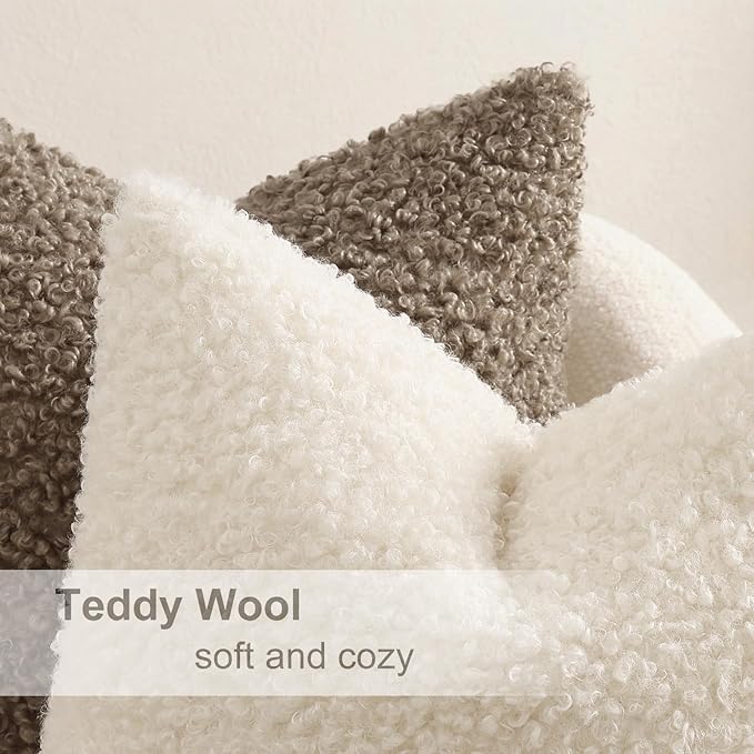 decorUhome Pack of 2 Throw Pillow Covers 24x24 Inch, Faux Fur Decorative Sherpa Pillow Covers Fuzzy Accent Soft Sheepskin Fleece Pillow Cases for Couch Living Room Bed, Khaki