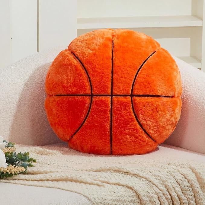 Juexica 18 Inch Basketball Pillow for Boys Room, Soft Plush Basketball Decorative Pillow, Sports Theme Bedroom Decor for Kids Playroom Sofa Bed