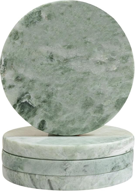 Green Marble Drink Coasters, Natural Stone Coasters - Set of 4, Elegant Home Decor