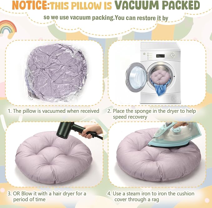Fumete 8 Pcs 16 Inch Floor Cushions Pillow for Kids Bulk Classroom Round Flexible Seating Floor Cushions for Students Home Daycare School Reading Corner Yoga Meditation Picnic (Earth Tone)
