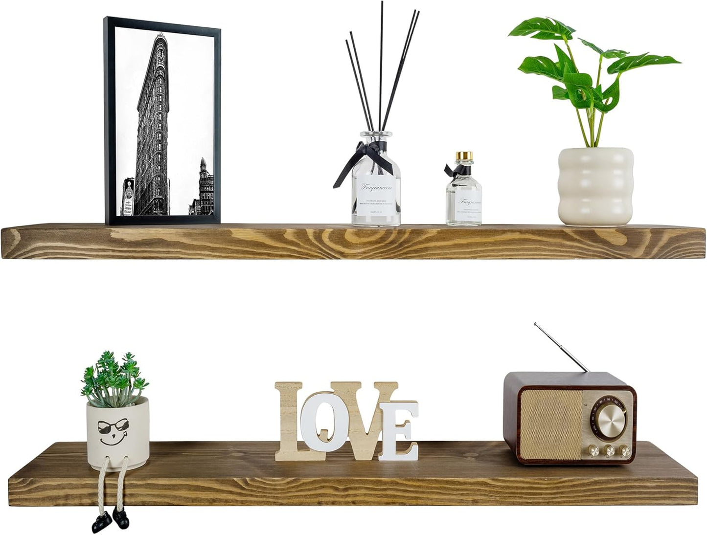 BGMG Floating Shelves for 48 inch Long Set of 2,Wide Rustic Wooden Wall Shelves for Bathroom Living Room Bedroom Kitchen Farmhouse-48x6.7x1.25 inch- Walnut